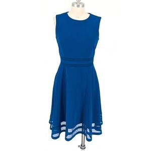 Calvin Klein A Line Mesh Hem Dress Blue 10 Business casual party cocktail classi